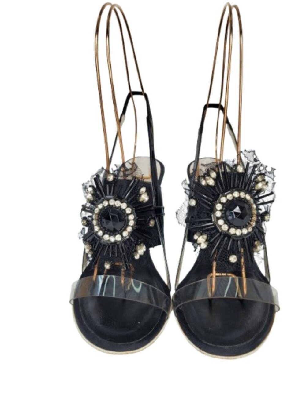 Chanel Black Satin & PVC Crystal Starburst Slingback Heels - Picture 2 of 6